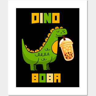 Cute Dino Drinking Boba Tea Milk Bubble Posters and Art